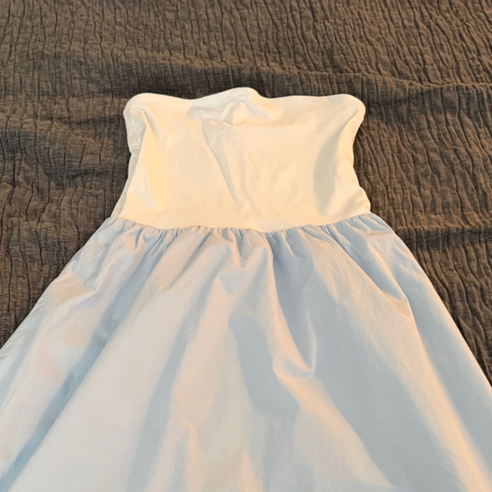Babaton White and Light Blue Midi Dress